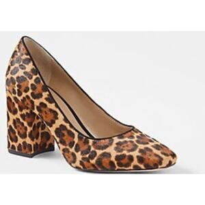 ANN TAYLOR brown black cheetah print calf hair pointed block heel pumps shoes